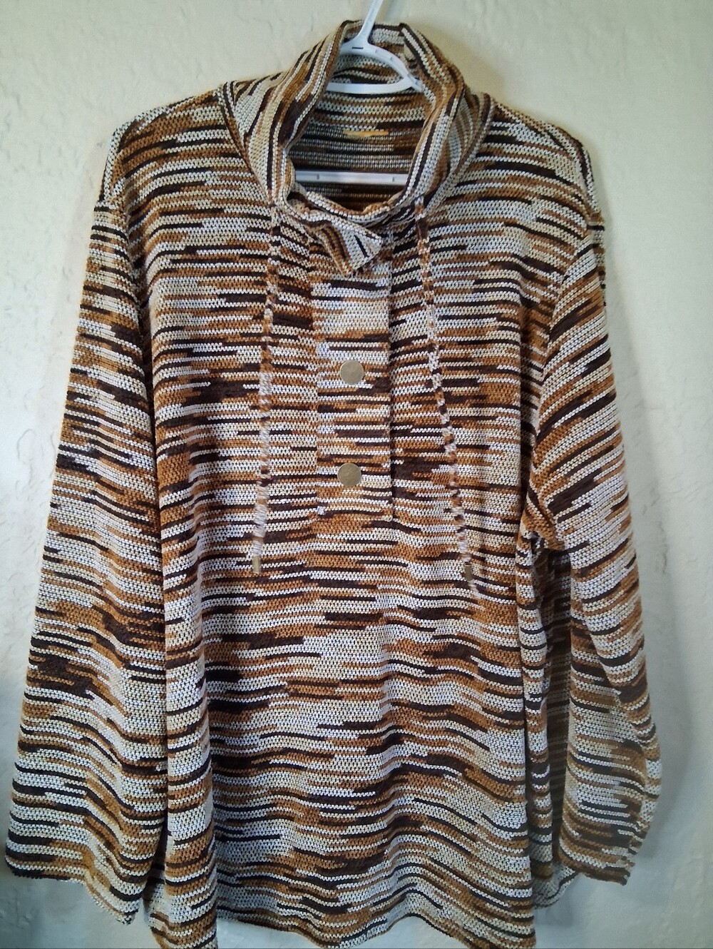 Ruby Rd Woman's Chanille Brown Striped Pull-Over Sweater With Funnel Neck Sz 2X
